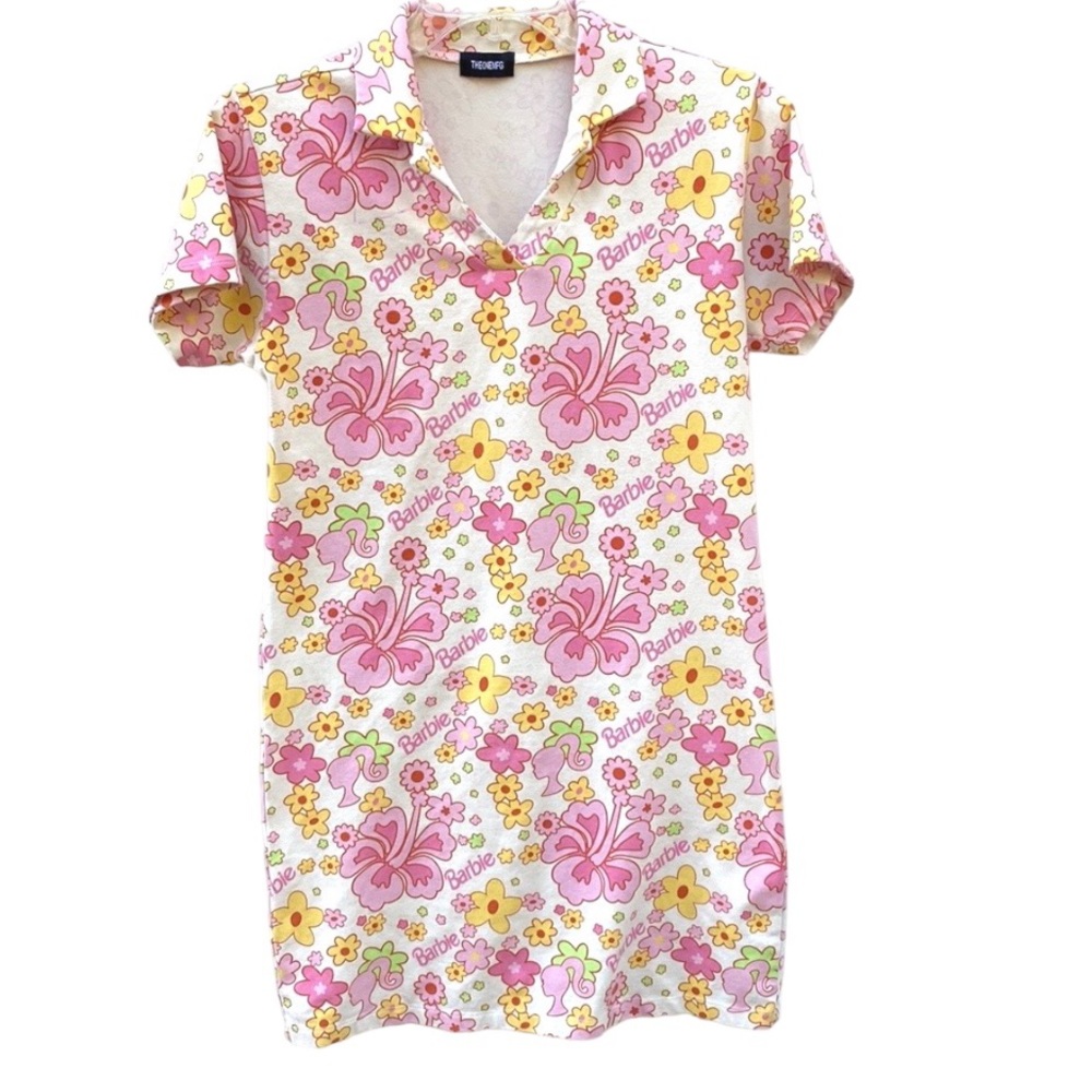 TheOneMFG Womens size medium white floral retro Collared Barbie dress-DEFECT